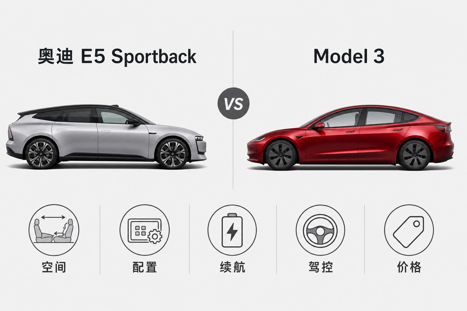 奥迪E5 Sportback对比Model 3：20万级豪华纯电怎么选
