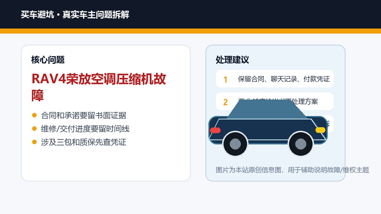 RAV4荣放空调压缩机故障：3年2万公里坏件，车主如何维权