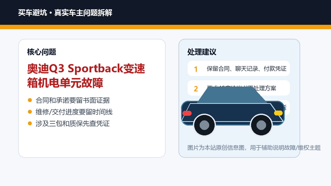 奥迪Q3 Sportback变速箱机电单元故障：维修成本和维权建议