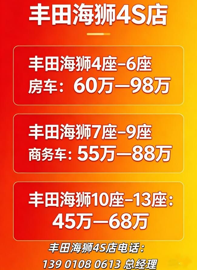 丰田海狮4S店现车直供 42万起售 7座旅居带床版蓝牌C本全国可上