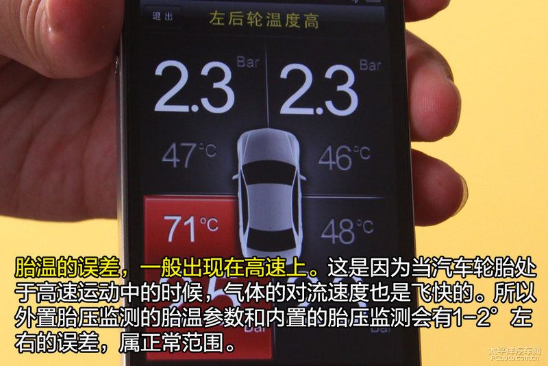 一张汽车仪表盘上胎压监测报警灯亮起的特写照片，旁边放着一个便携式充气泵
